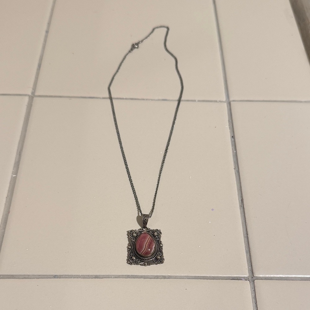 Sterling Silver and Pink Pendant Necklace